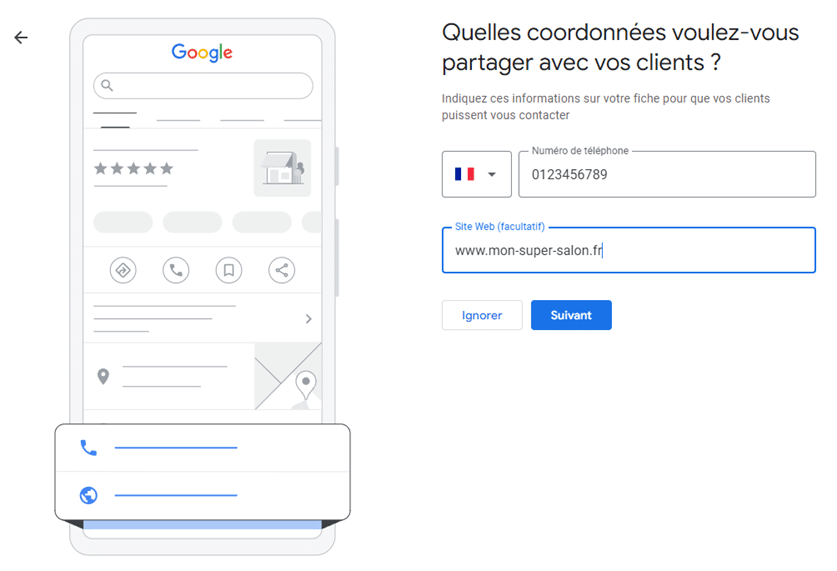 Le numéro de téléphone sur votre Fiche Google My Business pour salon de coiffure