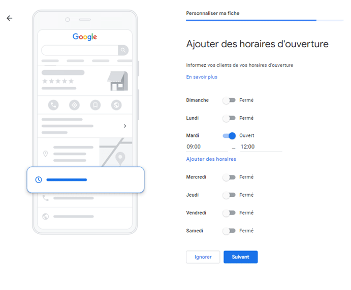 Les horaires sur sa Fiche Google My Business pour salon de coiffure